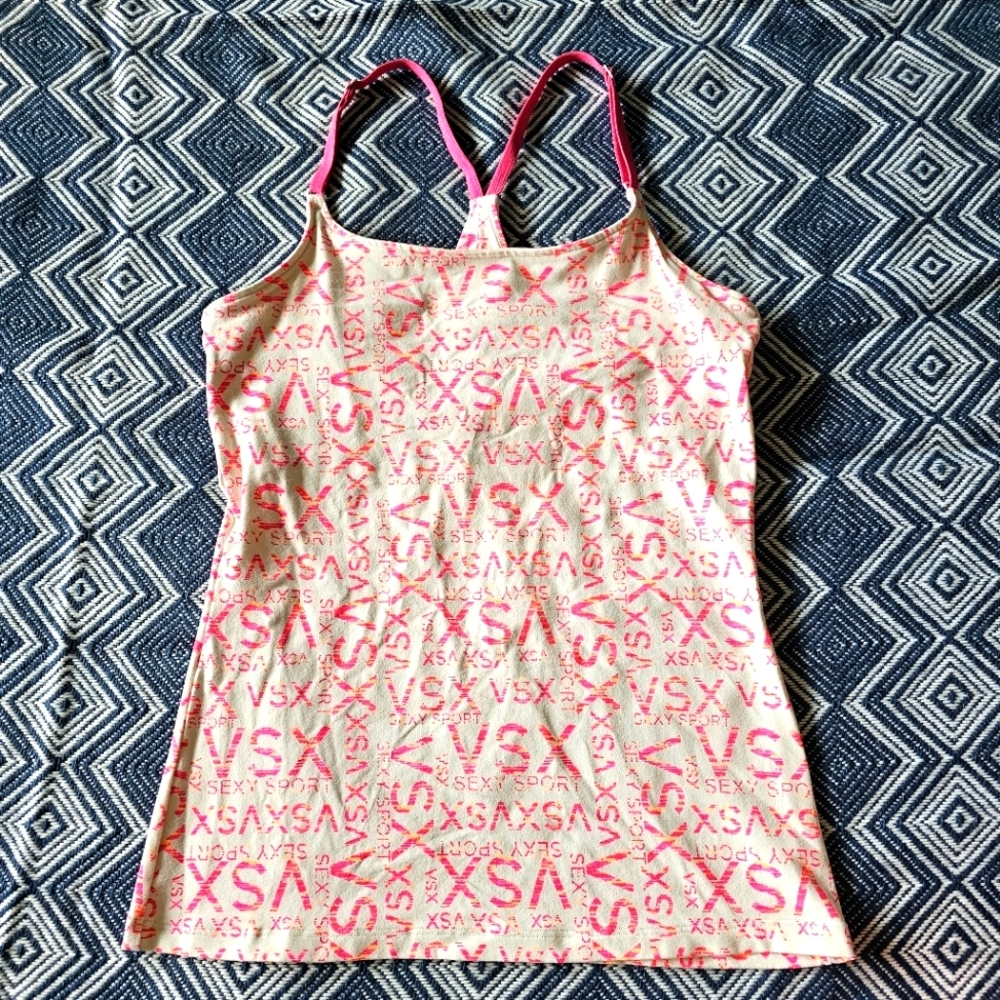 VSX Logo Print White Pink Racerback Tank